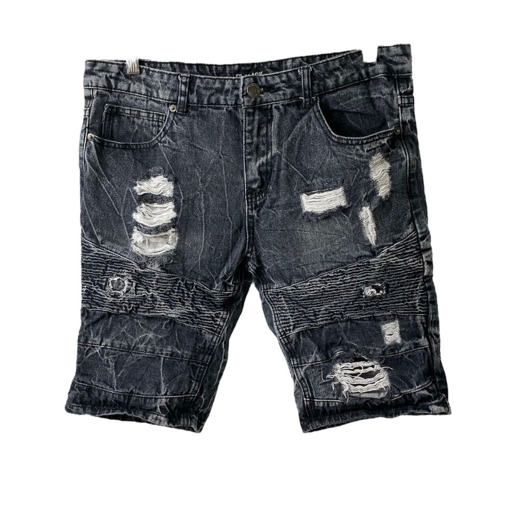 Mens 32 X 10.5 Denim Shorts CJ Black Distressed Black Color 5 Pocket